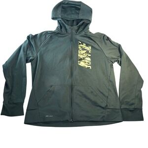 Nike Boys Dri-FIT Full Zip Hoodie XL Green Graphic Logo Sweatshirt